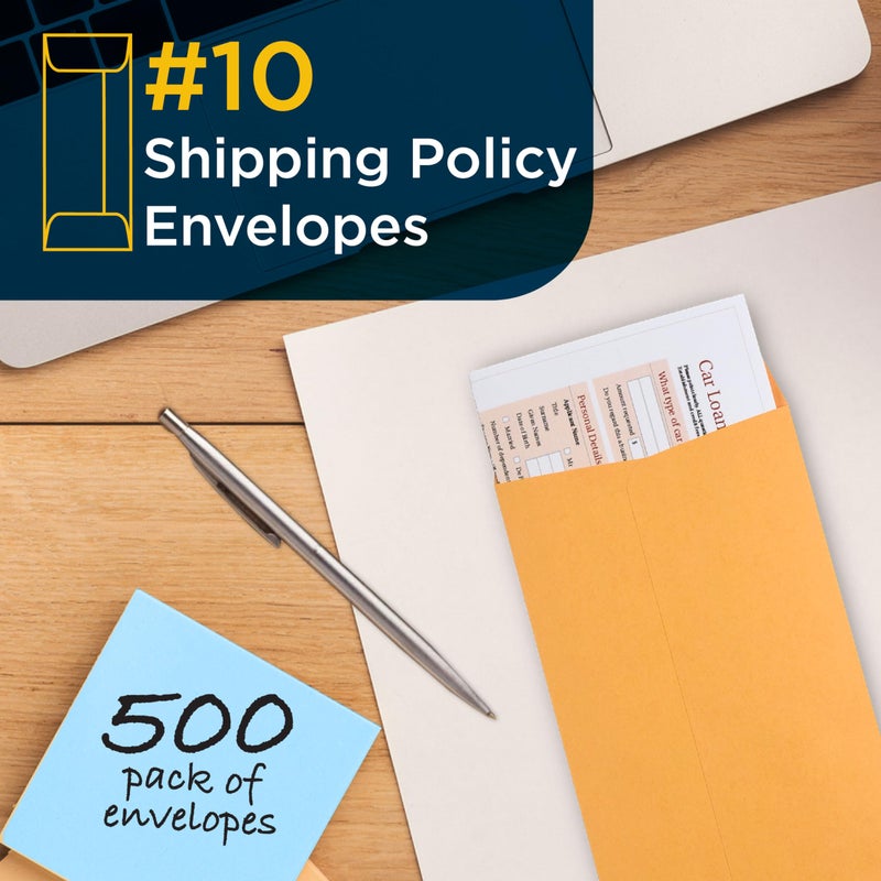 Guardian #10 Paper Shipping Policy Envelopes with Gummed Flaps, Pack of 500 Blank Envelopes for Documents, Statements, Legal Papers, Reports, Invoices, and More, 4 â…› Inches x 9 Â½ Inches, Brown - Image 2